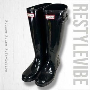 HUNTER Women’s Size 9 Boots Original Tall Waterproof Black Rain Buckle Black